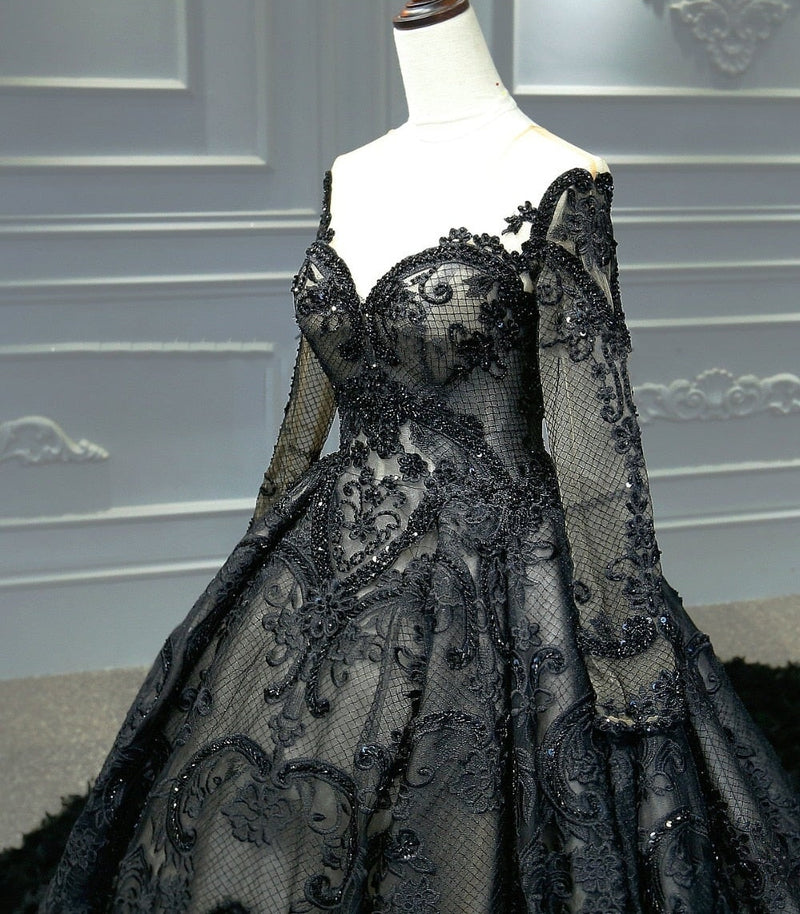 Jadis Luxury Black Lace Wedding Dress ...